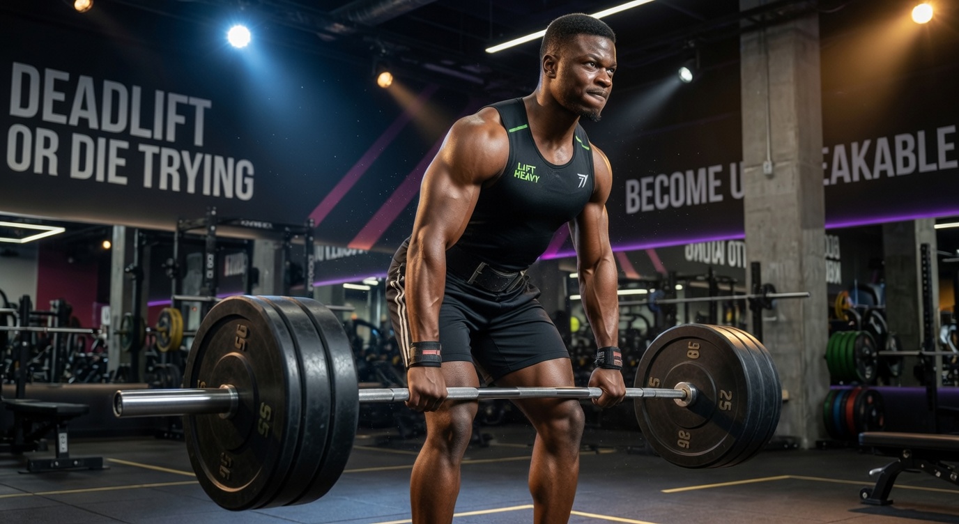 Fit Black athlete powering through a heavy lift